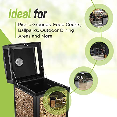 Image of Alpine Indoor & Outdoor Commercial Trash Can with Lid - 40 Gallon Heavy Duty Metal Garbage Can with Removable Bin, Locking Lid for a Modern Look in Patio, Pool, Deck, Office (Stone Panels)