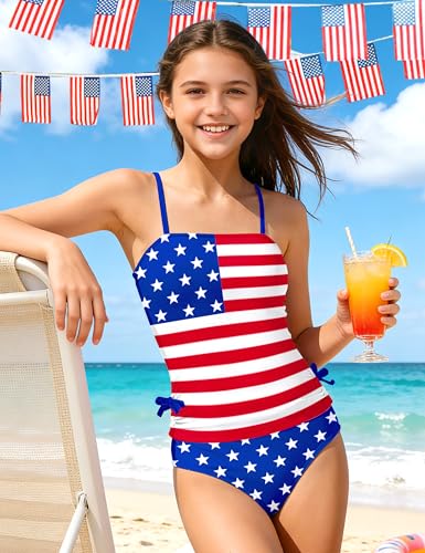 Image of Girls Tankini Swimsuits Two Piece Bathing Suit Drawstring Swimwear Set for Girls 7-18 Years