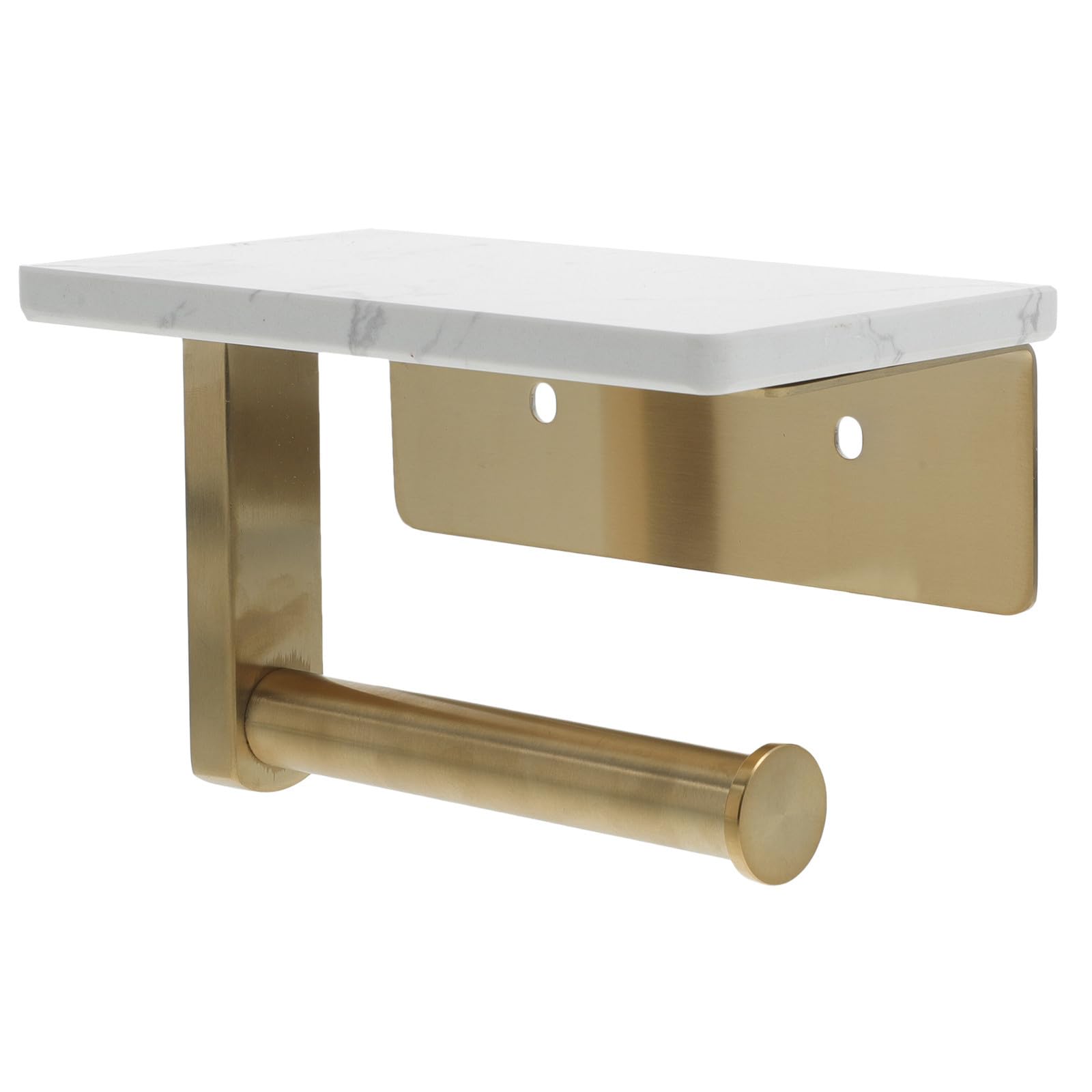 Portarotolo da Parete in Acciaio Inox e Marmo Ripiano Oro | Porta Carta Igienica da Parete, Distanza Foro Centrale 8, 3cm, Ripiano Superiore per Bagno