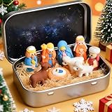 magimagi Krippenfiguren, Mini Weihnachtskrippe Set in Blechdose, 3D Mini Krippe Weihnachten Set, Klein Krippenfiguren, für Zuhause Schreibtisch oder Reisen
