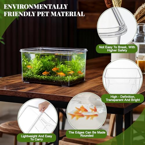 Image of Geelin 1.5 Gallon Plastic Fish Tank Large Bowl Shatterproof with Crystal Clear Clarity for Terrarium, Flower Vase Centerpiece Gift for Fish Lovers (Square)