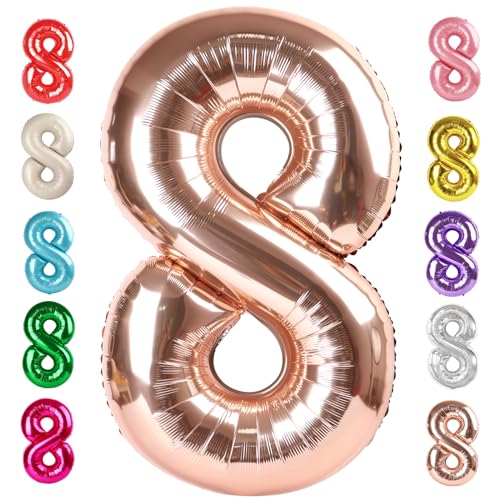 Image of 8 Balloon Numbers Birthday Decorations, 40In Rose Gold Balloons for Party | Eye-catching Appearance, Perfect Decorative Centerpieces, Convenient Self-sealing Structure, Widely for Various Occasions