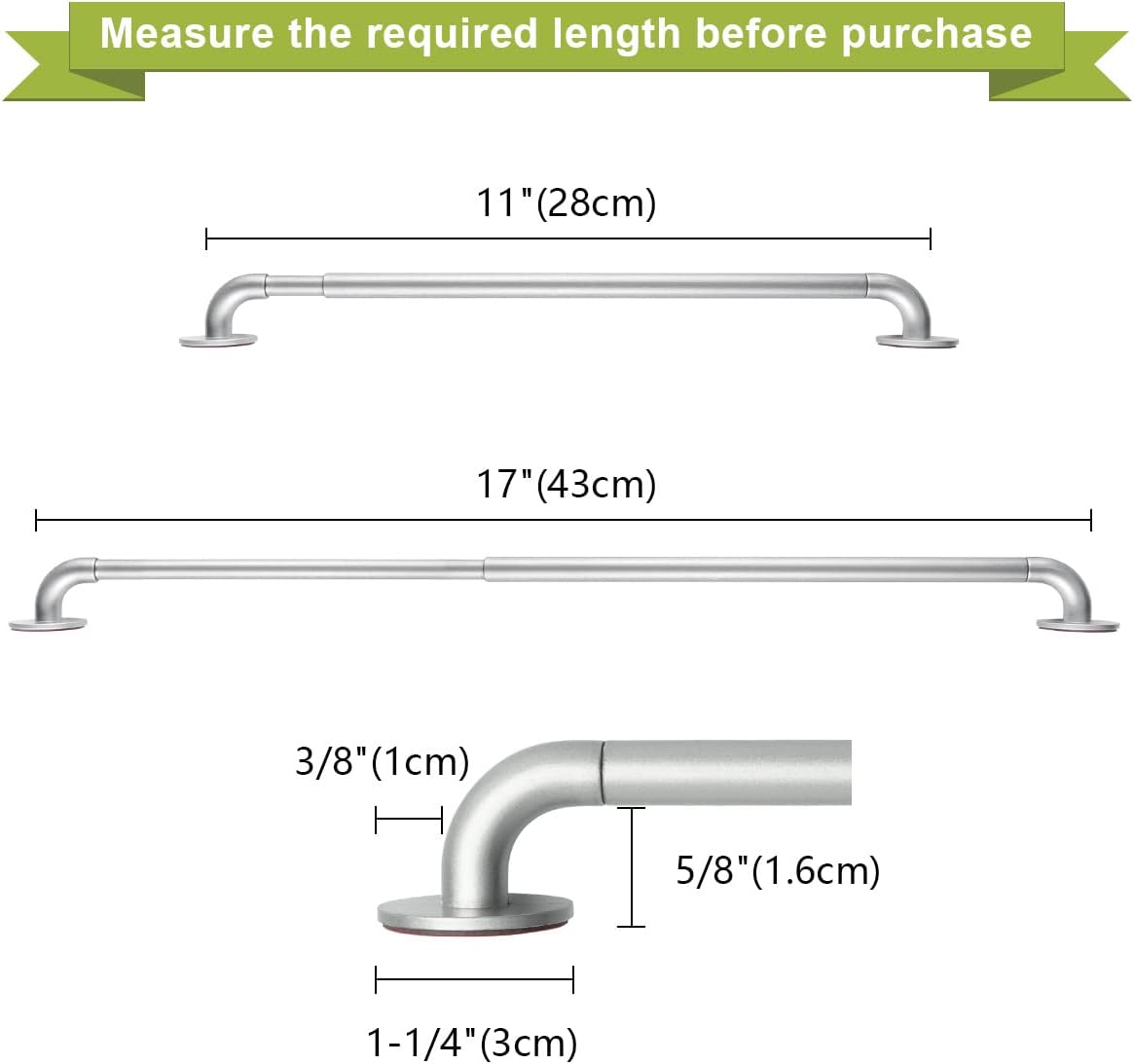 KXLife 2 Pack Adjustable Sticky Self Adhesive 3/8 Inch Sash Curtain Rod for Metal, Wood Doors, 11 to 17 Inch Multi-Use Sidelight Sash Cafe Rods for Door Panels, Windows, Bathroom(Nickel,Set of 2)