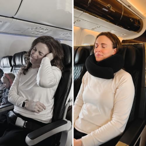 Image of FlyHugz Neck Travel Pillow Memory Foam Neck Pillow for Comfort on Airplane Compact and Ergonomic Design for Travel, Car Rides, and Home Use Ideal for Adults and Kids. (Midnight Black)