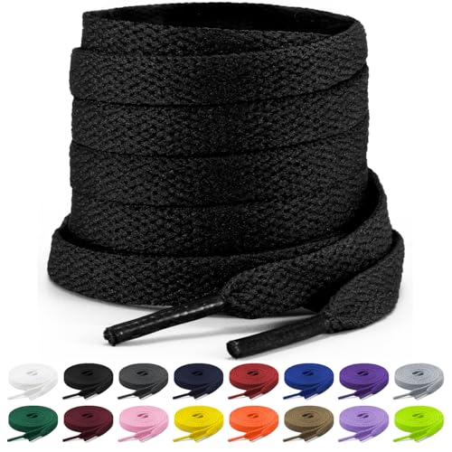 Shecret 2 Pares de Cordones, Cordones Planos de 8mm, Cordones Zapatillas Deporte Para Zapatillas Deportivas, Correr, Adultos, Niños, Poliéster (Negro, 110 cm   2 Paar)