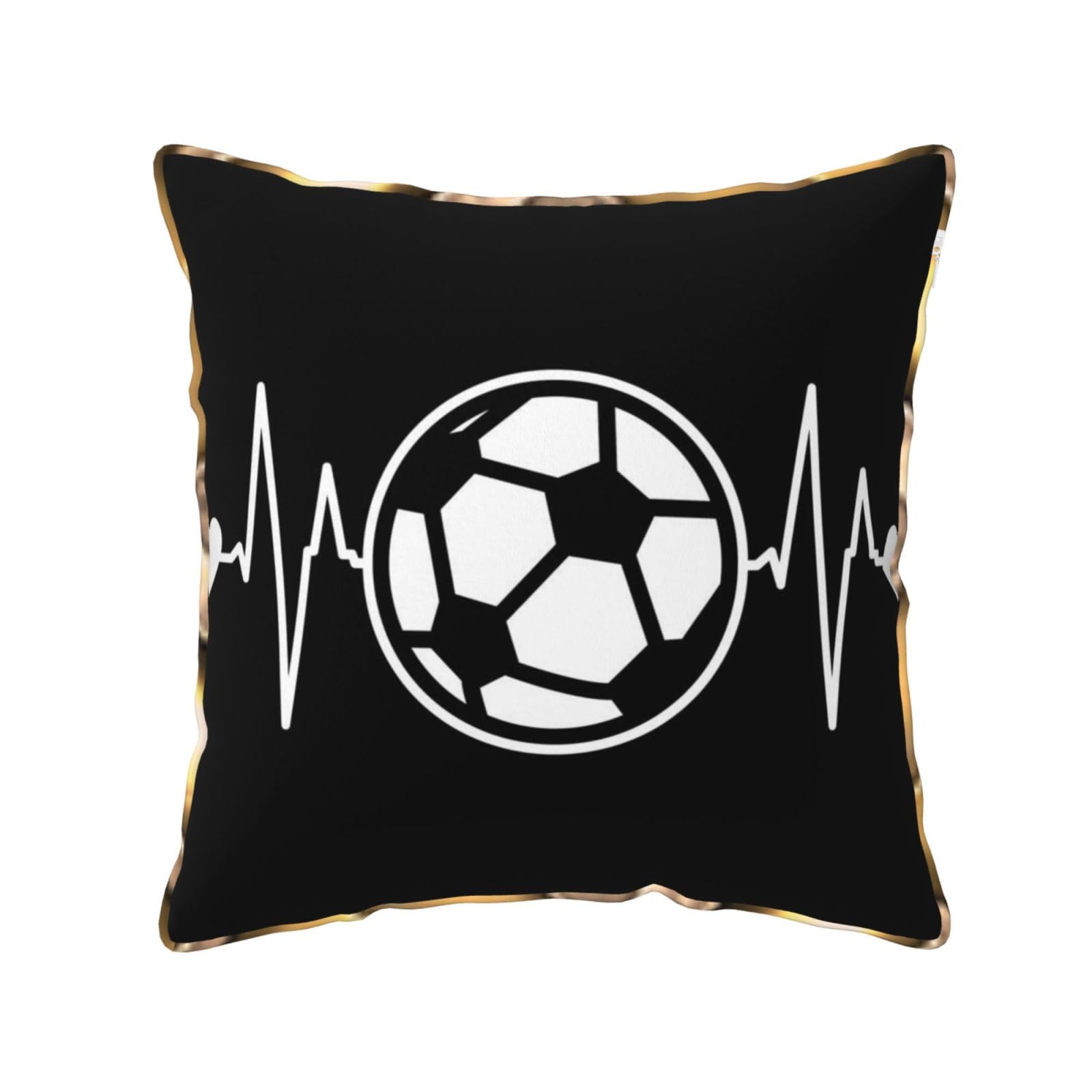 AUBKFELD I Love Soccer Printed Velvet Cushion Cover 45x45 CM with Gold Edging Strip, Square Pillowcase Soft Throw Pillow Covers Case Decorative for Living Room Sofa Couch Bed Bench