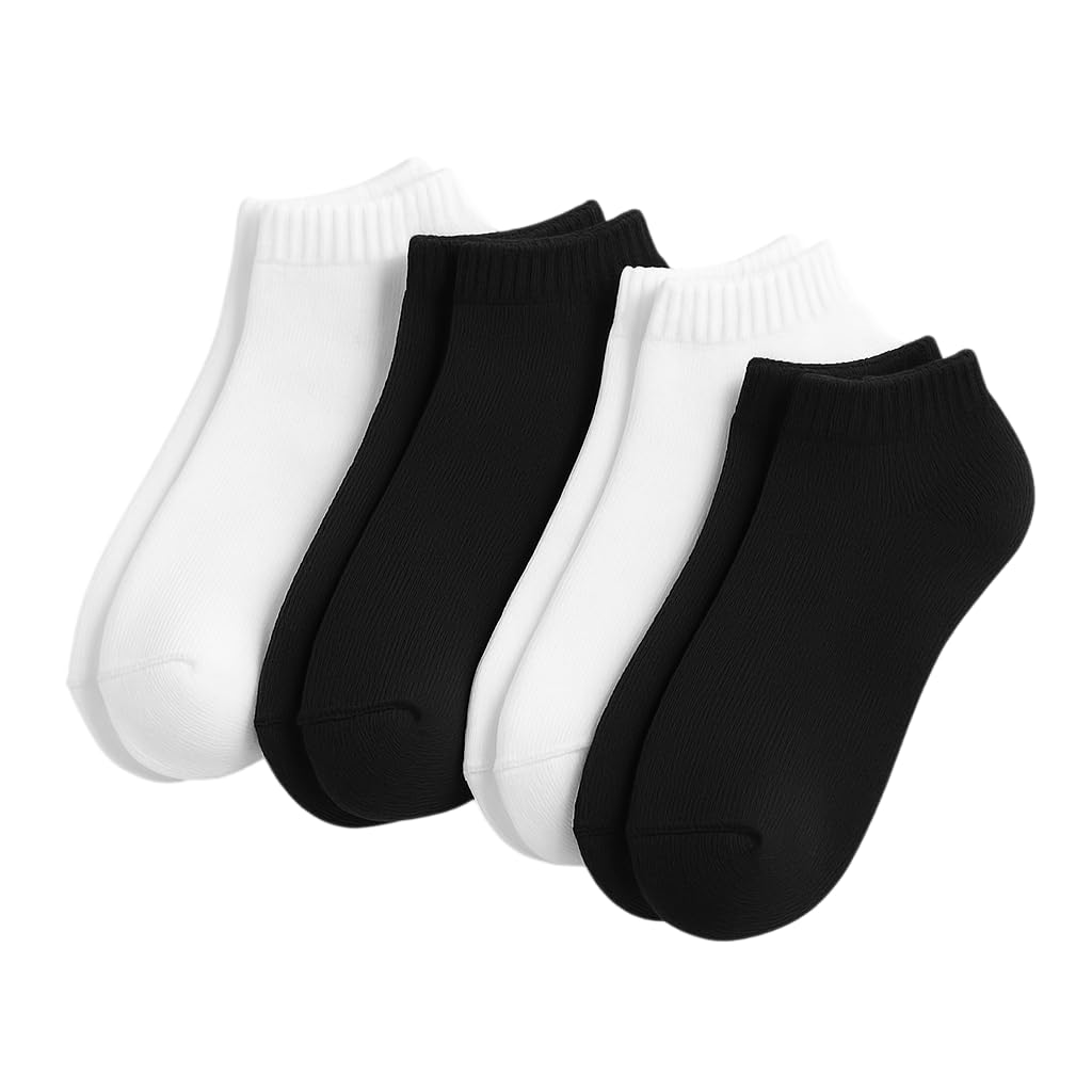 Premium Cotton,Non-Slip Ankle Socks, 5 Pairs, Black, Moisture Wicking, Reinforced Heel, Seamless Toe, Odour-Resistant Black & White Pack 04-picture-31