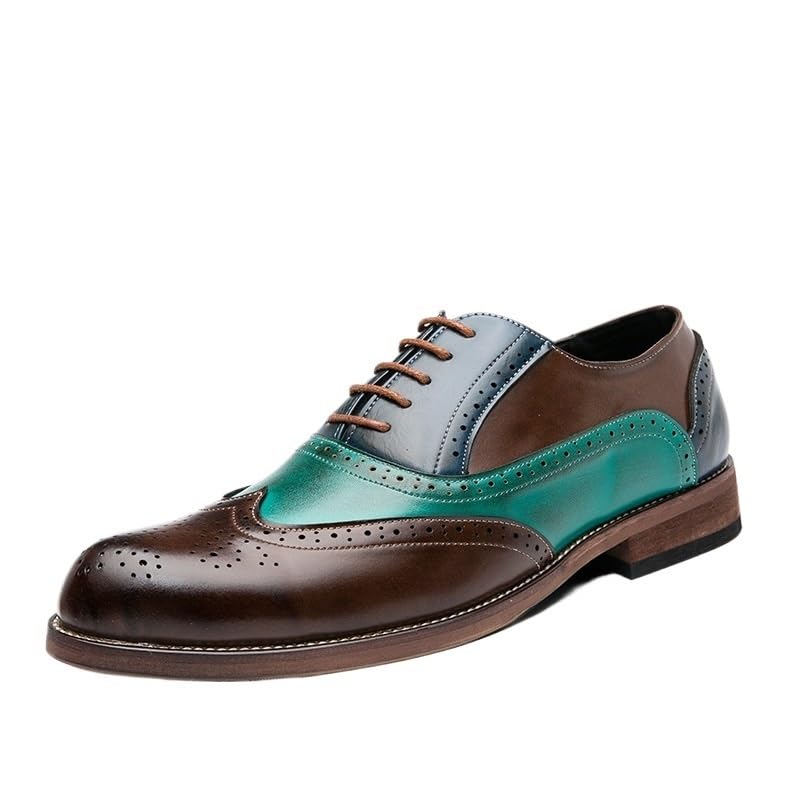Modern Casual Lace-up Leather Shoes Classic Low Top Non Slip Oxfords Vintage Splicing Brogue Embossed Dress Shoes