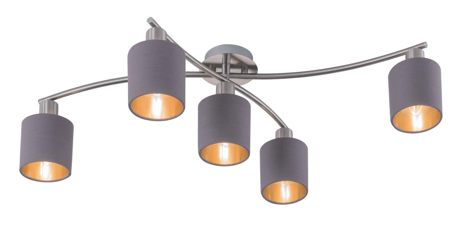 Trio Leuchten Garda 605400541 Garda Deckenleuchte, Metall, Nickel Matt, E14, Stoffschirm, Deckenleuchte Braungrau / Gold