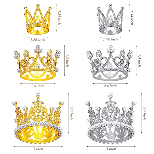 6 Pcs Crown Cake Topper Crown Cake Topper Artificial Pearl Rhinestone Cake Crown Topper Small Tiara Cake Topper Crowns For Decoration Birthday Wedding Cake Topper Girl Baby Shower Party (Silver, Gold) #TOP1