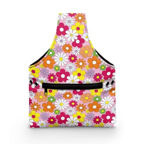 Image of ZUXONGSY Colorful Daisy Yarn Bag for Knitting Pink Knitting Crochet Tote Bag for Women Yarn Tote Handbags for Crocheting