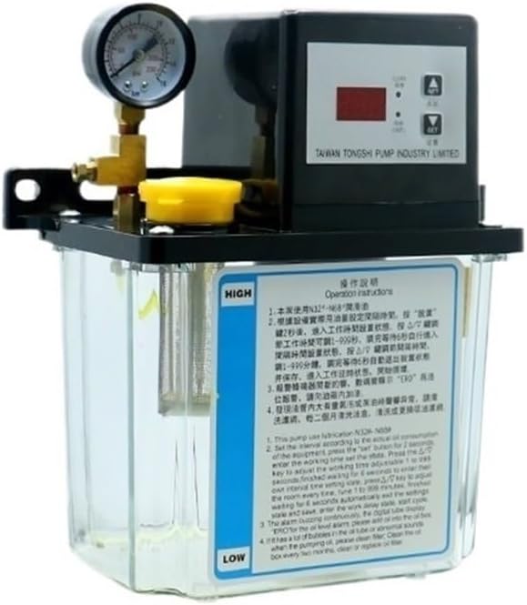 Electromagnetic Lubrication Pump 110V 220V Electromagnetic Auto Lubrication Oil Pump with 0.5 1L 2L Tank and Pressure Gauge for CNC Engraver Lubricating(220V,C.N_2L Dual DISPALY)