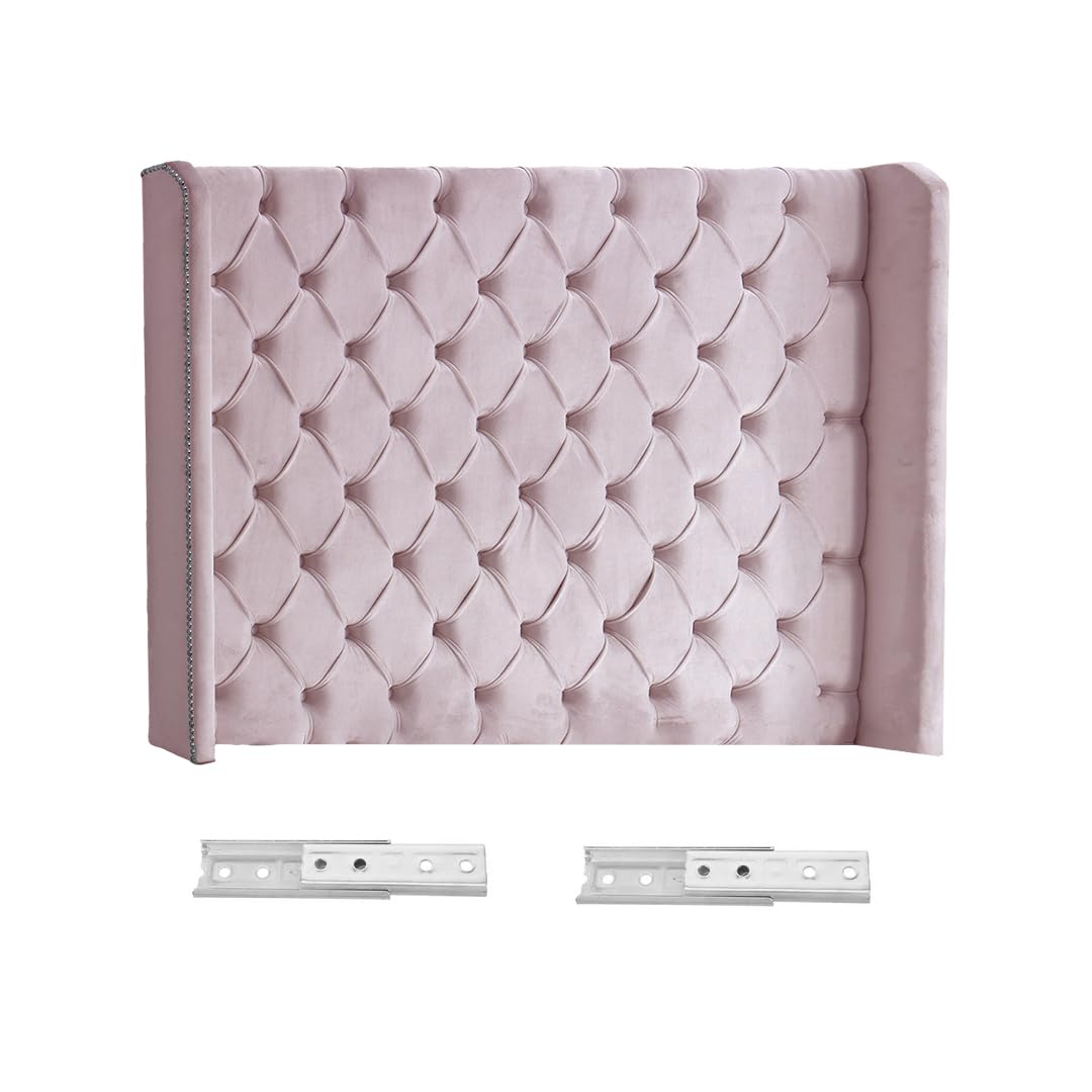 Elixir Furniture Chesterfield Winged Divan Bed Headboard for 5ft King Size Bed – 36" Tall | Elegant Design | Pink Plush Velvet Upholstery (Pink, 5ft King Height-36inch)