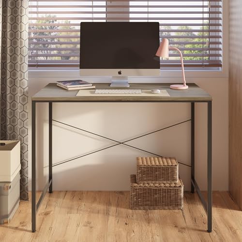 Image of FURLAY Slate Office Desk and Study Table | Century Engineered Wood Desk for Adults & Students | 1 Year Warranty | DIY (Classic Oak & Black, 91 x 60 cm)