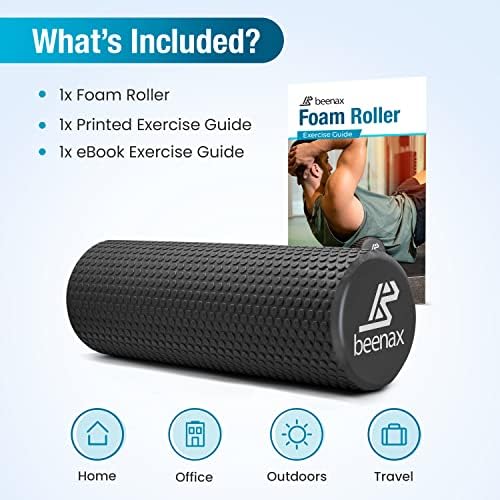 Beenax Foam Roller 45cm - Lightweight Muscle Roller for Fitness, Pilates, Yoga, Physio, Trigger Point, Deep Tissue, Joint Massage, Pain Relief - Designed to Relieve Stress and Relax Tight Muscles