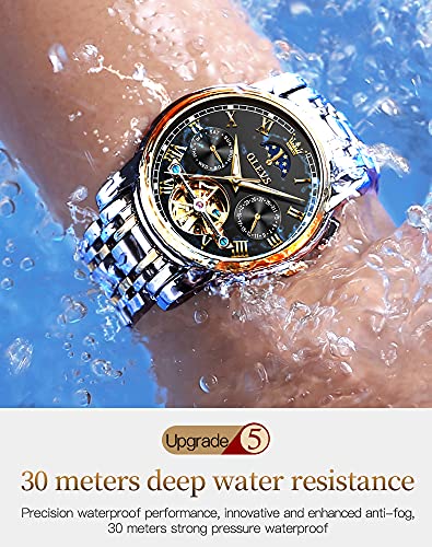 Image of OLEVS Mens Automatic Watches Skeleton Tourbillon Mechanical Self Winding Luxury Dress Wrist Watch Moon Phase Waterproof Luminous Watch Gifts