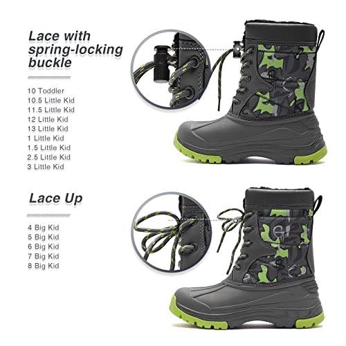Bodatu Boys Snow Boots Outdoor Waterproof Winter Kids Shoes Grey/Green 7768, 4 Big Kid #TOP1