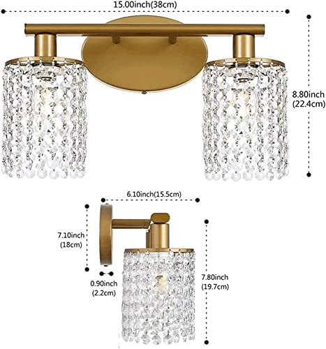 Iluminación de espejo de baño con cristal E14 y aplique de metal dorado 5