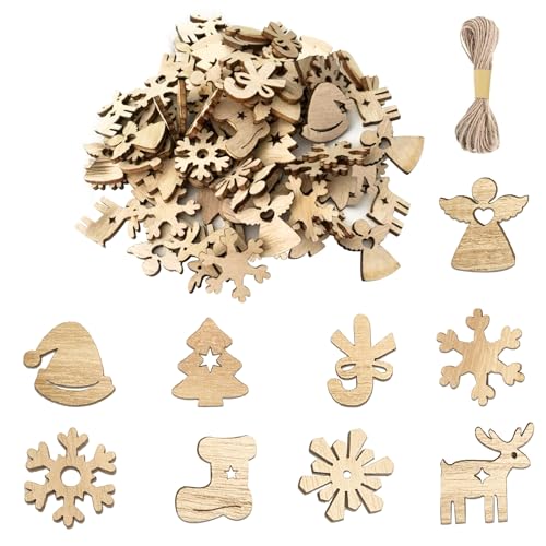 gaoduanluoluo 100 Stück Kleine Anhänger Holz Weihnachtsschmuck, Mini...