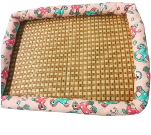 Arfobug夏ござ ござベッド 犬 猫 涼感 柔らかい 暑さ対策 寝台 涼感マット ひんやり 夏対策 冷感 防水 防湿 爽やか 防ダニ 強力消臭 滑り止め 耐久性 洗濯可能 子犬 猫用 寝ござ (ピンク,L)