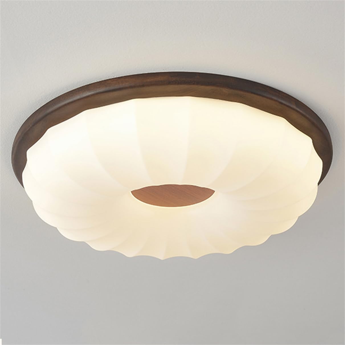 JXYDJH Japanese Wabi-sabi Art LED Light Flush Mount Entryway Fixtures 36W LED Dimmable Ceiling Light Mid-Century Walnut Balcony Circle Ceiling Lamp for Living Room Bedroom and Study Room 1-Pack