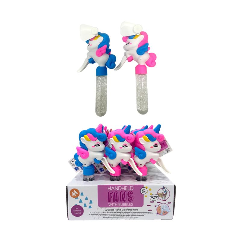 Puckator Unicorn Magic Handheld Hand-Operated Fan with Bubbles - Handheld Portable Mobile Turbo Pink Face Manual Crank Silent Fan - Cool Handy Camping Festival Essentials Gadgets - Neck Cooler