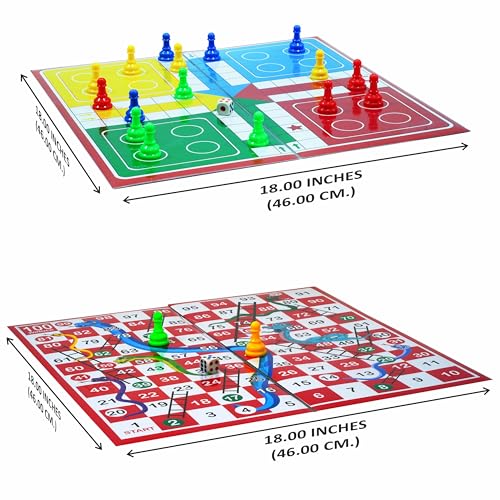 Image of Ludo and Snakes and Ladders Board Game (46 x 46 cm) Double Sided Family Board Game with Dice and Pawns for Kids and Adults Indoor Party Travel Game for 2 to 4 Players Age 6 Plus