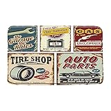 Antique Car Bath Mat 1950s License Plate Retro Country Garage Antique Accessories American Repair Poster Nostalgic Letter Bathroom Rug Indoor Carpet Bathtub Rugs with Lining 17.7 x 29.5 Inch