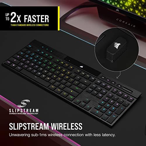 Corsair K100 AIR RGB Mechanical Gaming Keyboard - Ultra-Thin, Sub-1ms SLIPSTREAM WIRELESS, Low-Latency Bluetooth, CHERRY MX Ultra Low Profile Keyswitches - UK Layout, QWERTY - Black