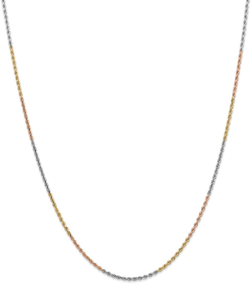 Solid 14k Tri Three Color Gold 1.75mm Diamond-Cut Rope Chain Necklace - with Secure Lobster Lock Clasp
