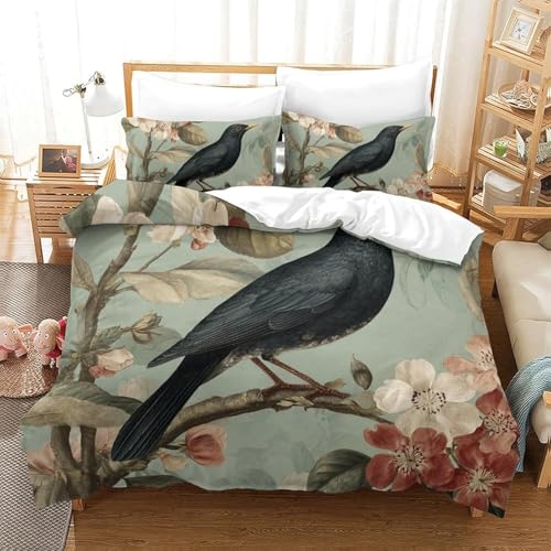 Housse de couette oiseau 140x200 parure de lit 3 pièces microfibre - 3