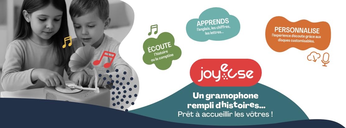 JOYEUSE - Narradora Gramófono - Despertar Musical - 141533 - Sin Pantalla - Idioma Francés - Historia - Canción Infantil - Sonido y Disco Personalizable - Diseño Francés - Regalo - A Partir de 3 años