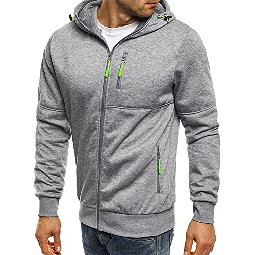 LUCKME Mens Pullover Hoodie Sale Clearance,Patchwork Hooded Sweatshirt Zipper Pockets Long Sleeve Casual Hoody Solid Autumn Winter Warm Sportswear Pullover Jumper Tops UK M-3XL Silver