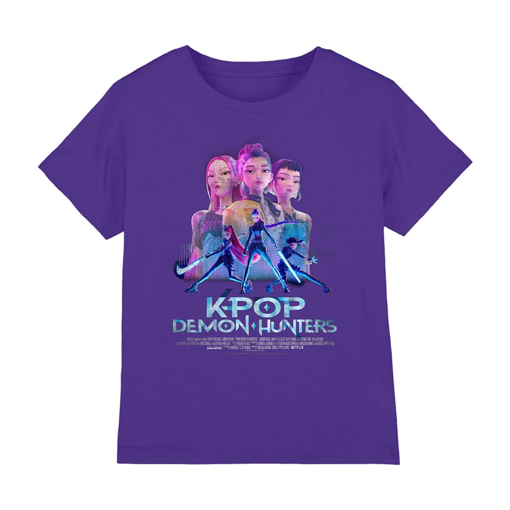 K-Pop Demon Hunters - Huntrix Huntr/X Billboard Poster Kids T Shirt, Purple, 9-11