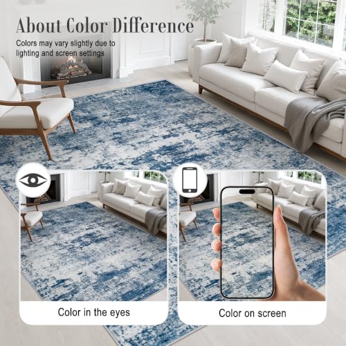 6x9 Area Rug Living Room Rug: Washable Modern Abstract Soft Thin Rug Indoor Floor No Slip Stain Resistant Carpet for Bedroom Dining Room Farmhouse Nursery Home Office - Blue by FXRHLP - Used condition - Image 5