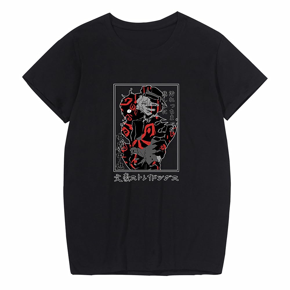 Charous Unisex Black Anime Bungo Stray Dogs Nakahara Chuuya Cotton T-Shirt,Casual Cartoon Print T-Shirts For Manga Fans Cosplay Gift