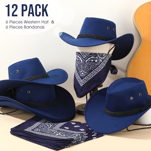 Image of Zhanmai 12 Pcs Cowboy Hat and Bandana Cowboy Cowgirl Hats Bulk Western Party Costume Halloween Accessory