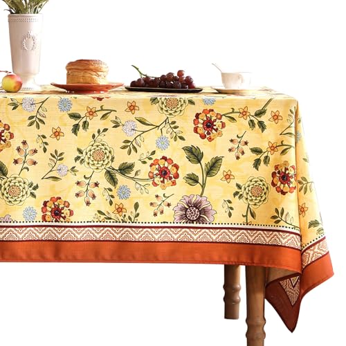 bilin gaier Vintage Linen Tablecloth for Rectangle Table,Yellow Floral French