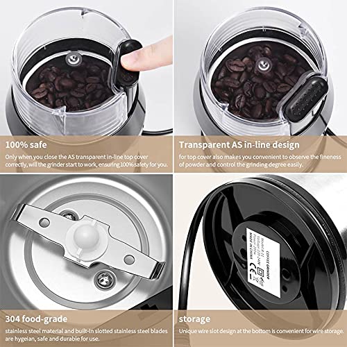 Kaffeemühle, Elektrische Kaffeemühle Kaffeebohnen Getreide Gewürze Nüsse Gewürze Getreidemühle mit Edelstahl… – Bild 4