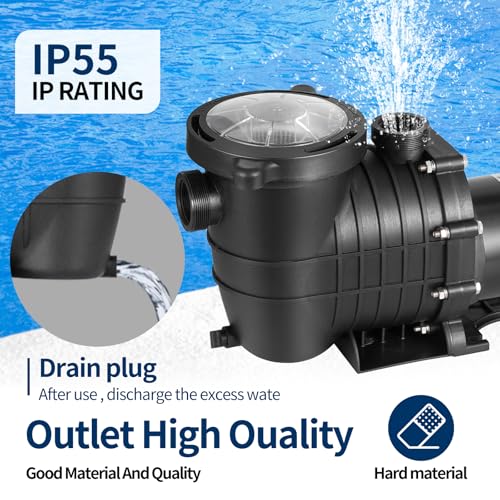 image for Leomru 1.5 HP Pool Pump 6500 GPH Self Priming in/Above Ground Swimming