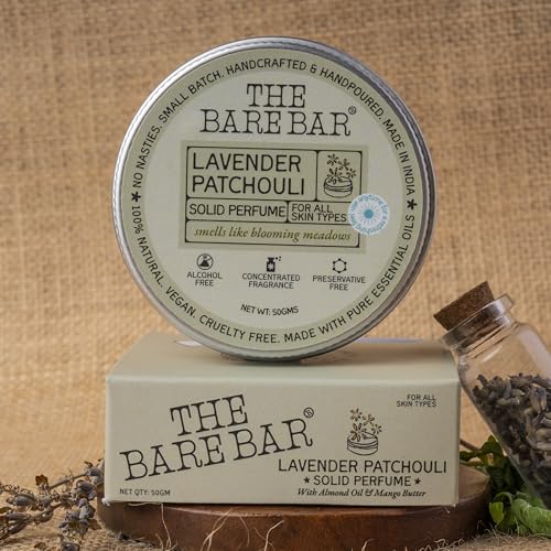 Image of The Bare Bar Lavender Patchouli Solid Perfume - 50gm | Floral Fragrance| Odor & Sweat Control |Natural formula and Chemical free| Good for all skin types|Travel Mini Size Solid Perfume for Men &Women