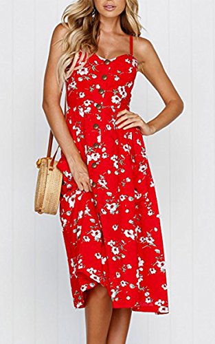 Image of Angashion Women's Dresses-Summer Floral Bohemian Spaghetti Strap Button Down Swing Midi Dress