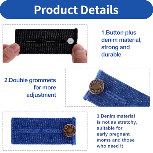 Piriuuo 588694_1_7IPHGS69 4 Pcs Denim Pants Extender For Jeans Elastic Button Extender Adjustable Waist Extenders With Metal Button Maternity Waistband Extender Jean Button Extender thumb #2