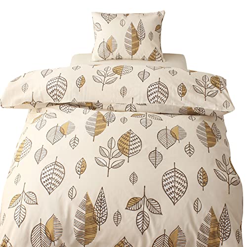 メリーナイト(Merry Night) 掛け布団カバー 「ナチュラルリーフ」 ブラウン シングルロング 約150×210cm 両サイドファスナー ふとんが入れやすい 綿100% オールシーズン 洗える FF12119-93