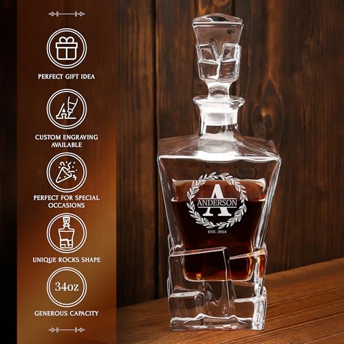 Personalized Whiskey Decanter and Glasses Set - Customized Gift for Him - Men, Dad, Father, Brother, Son - Engraved Rocks Whiskey Decanter, 4 XL Glasses in Premium Wooden Gift Box - Image 6