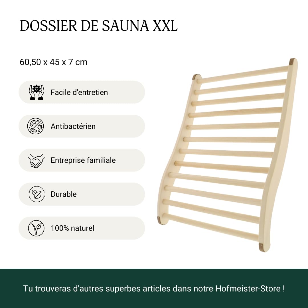 HOFMEISTER® Support dorsal ergonomique bancs sauna bois de tilleul