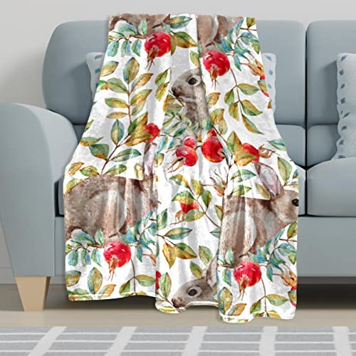 Jeté de lit en polaire douce couverture légère motif lapin aquarelle