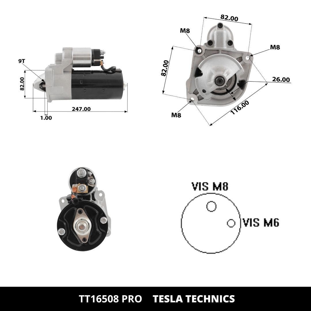TT16508 PRO Motorino di avviamento per auto 12V, 2.30 KW. Compatibile con FIAT, CITROËN, PEUGEOT. Eccellente rapporto qualità-prezzo. Installazione facile e garanzia.