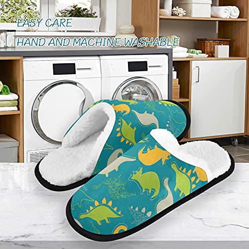 Colorful Dinosaurs House Slippers Lines Dino Bone Home Spa Slippers Memory Foam Closed Toe Slipper Non Slip For Hotel Bedroom Travel Shoes Women Men M #TOP4