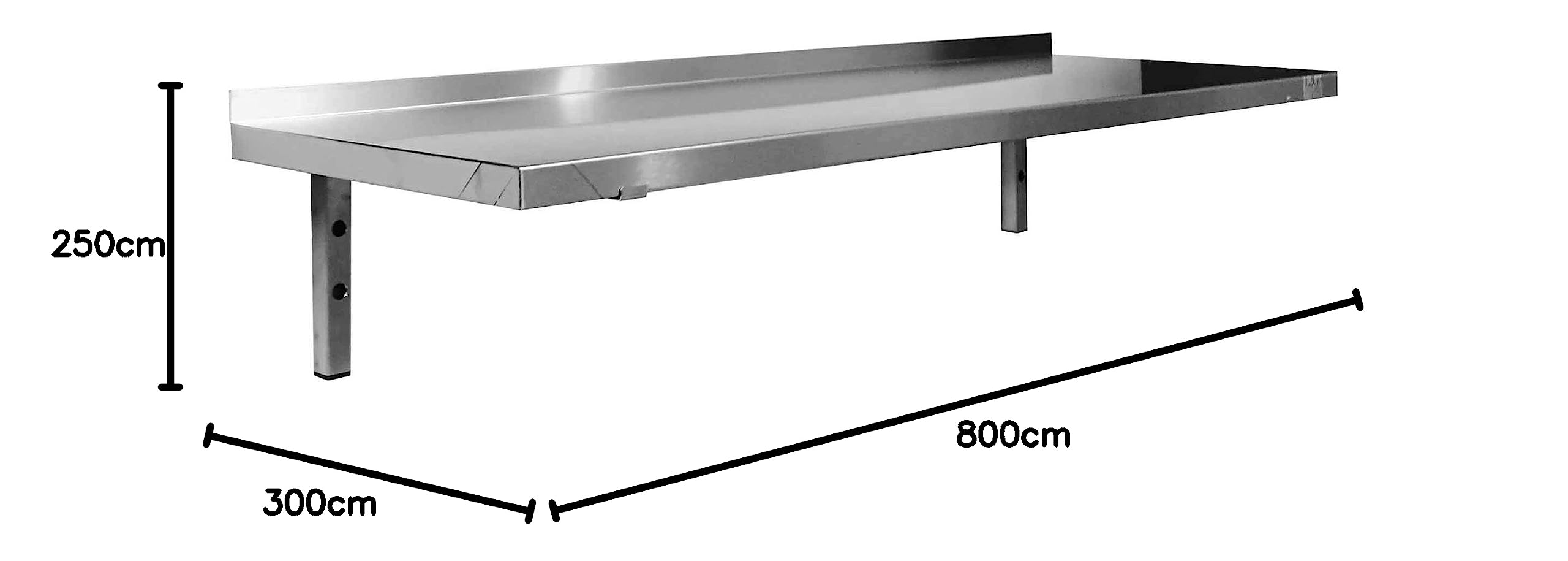 L2G - Etagère Murale Pleine - Construction INOX - Dosseret Arrière 30 mm - Consoles Tubulaires Soudées en Tube 25 x 25 mm - L.800 x l.300 mm - Hauteur Totale 250 mm